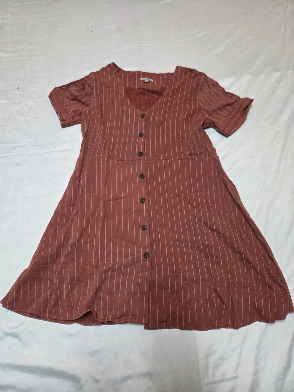 JODIFL Rust Brown Pinstripe Shirt Dress